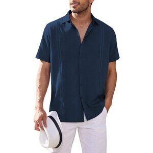 Men's Short Sleeve Cuban Guayabera Shirt Casual Summer Beach Button Down Shirts